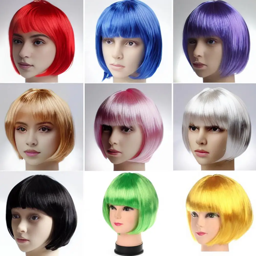 Cosplay Wig Fiber Synthetic Wig Short Bob Wig Straight Hair Golden Pink Red Blue Purple for Women