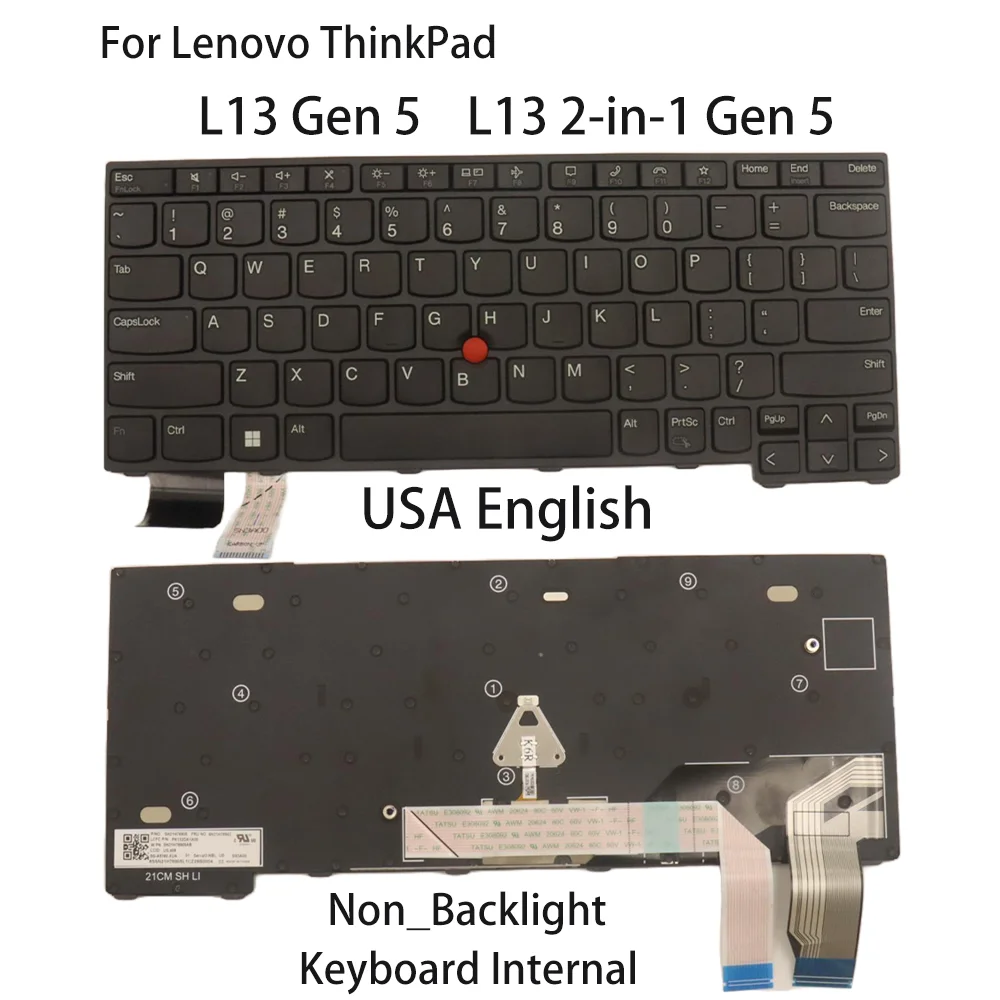 

Новая клавиатура для Lenovo ThinkPad L13 Gen 5 L13 2-в-1 Gen 5, США, английский ноутбук без подсветки 5N21H76942 5N21H77101 5N21H76738