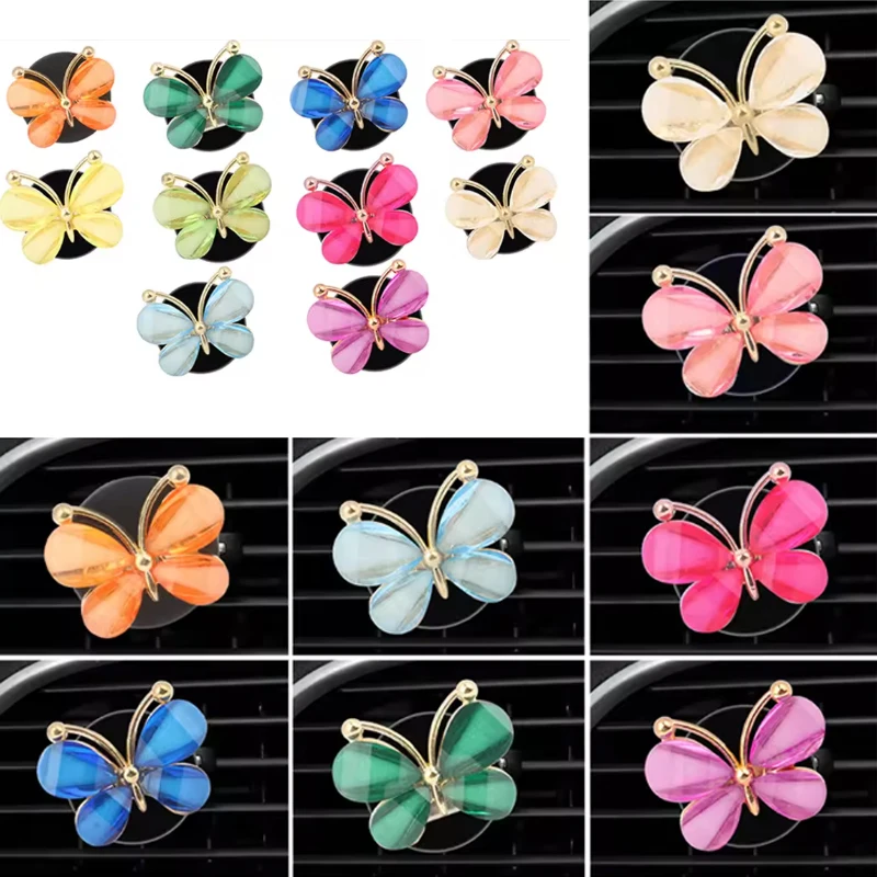 

Cute Butterfly Aromatherapy Clip For Car Air Vent Diamonds Colorful Butterfly Decoration Fragrance Clip Car Interior Accessories