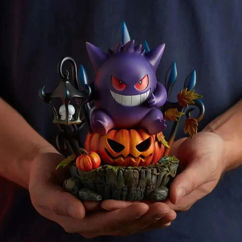 New Pokemon Gengar King Figure Anime Halloween Gengar Ghost Pumpkin Lantern Resin Figurines Statue Decoration Kids Toy Gift Doll