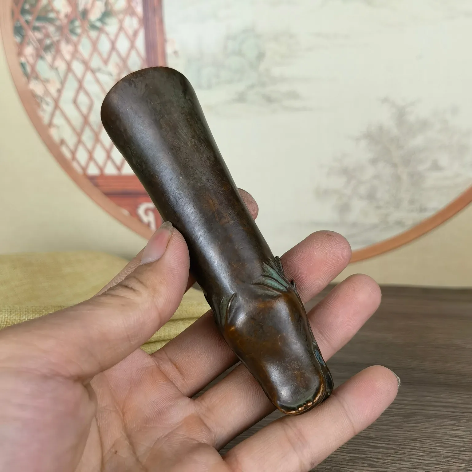 Classical Chinese Thick Copper Alloy Dragon Head Tea Spoon Antique Folk Handcraft Curio Decor Sculpture