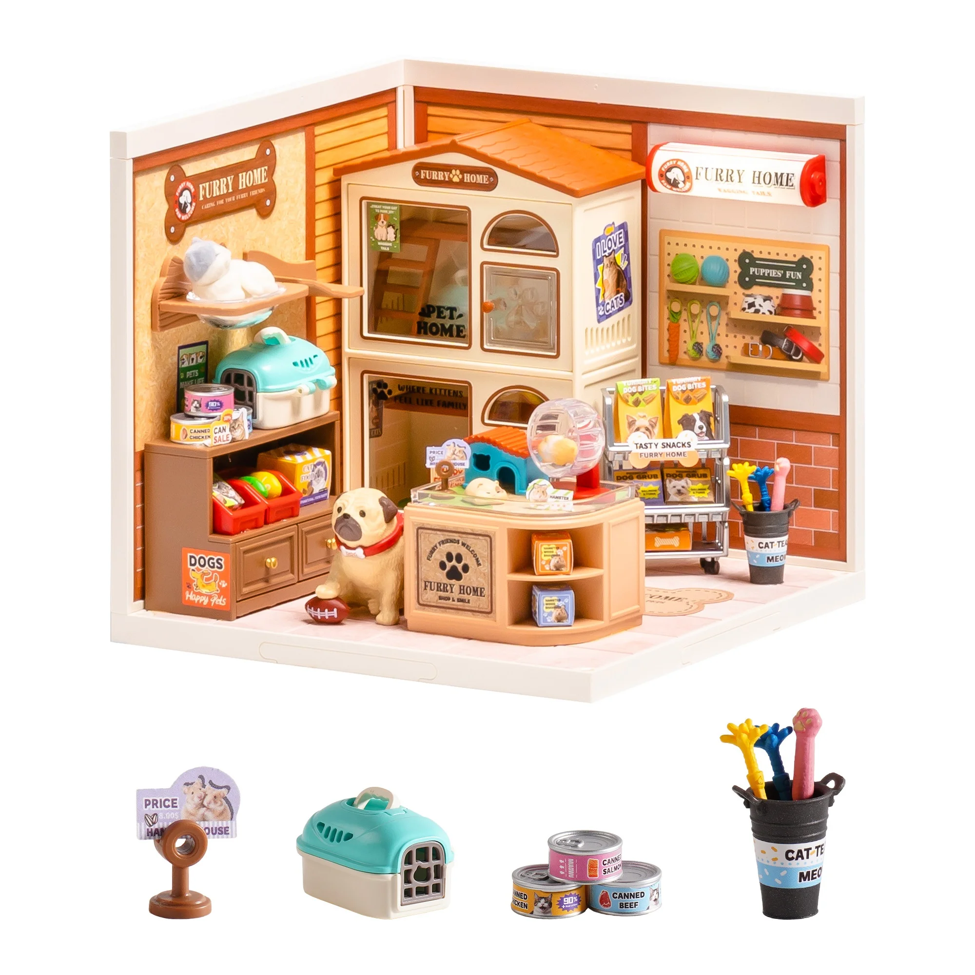 

Rolife DIY Miniature House Kit Super Creator Serious Furry Friends' Home Dollhouse 3D Puzzle Model Building Kit Home Desk Decor