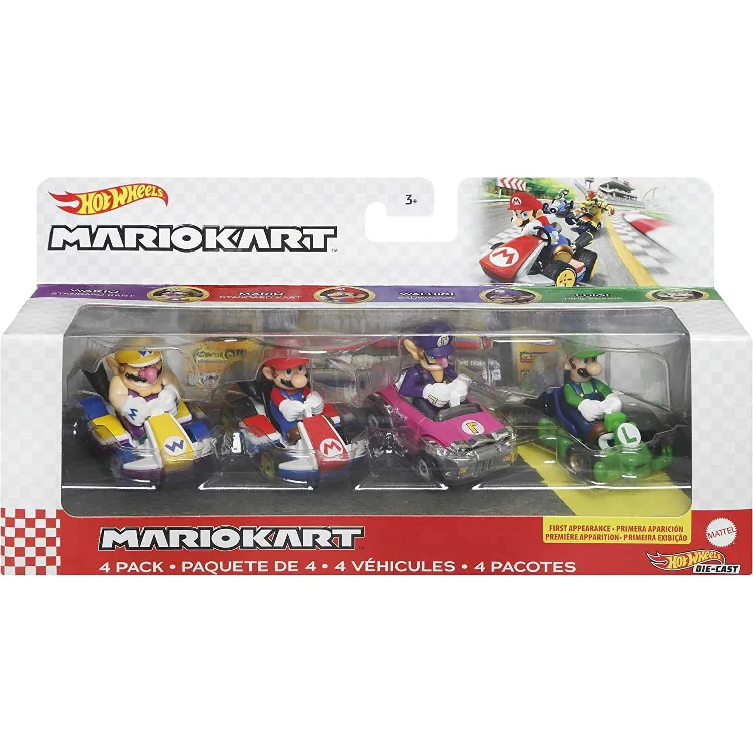 Hot Wheels New Little HotSports Car Super Mario Bros Vehicle 4-Pack 1:64 Alloy Model Toys for Kids Gift GLN53 GBG25