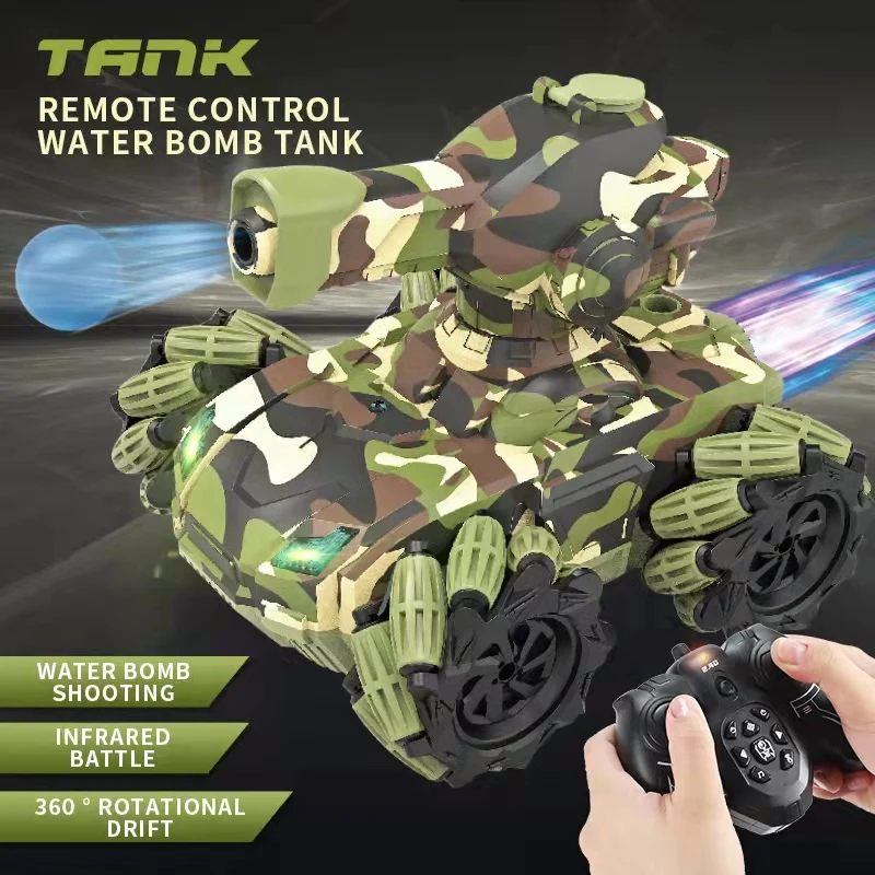 2.4G Water Bomb RC Tank Light And Music Shooting Toy Boy Tracked Vehicle Radio Control Combat Vehicle RC Vehicle Gifts For Kid