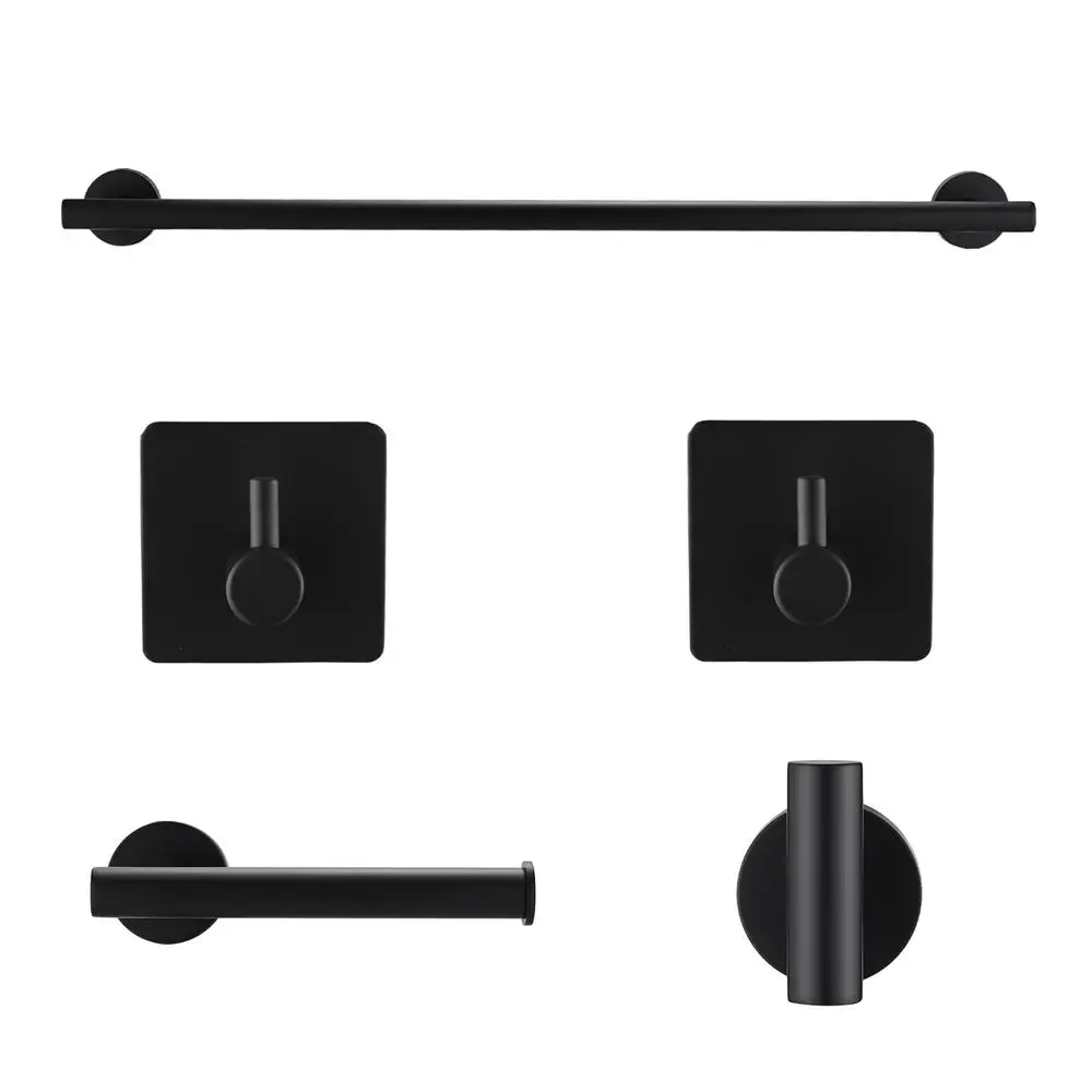 

Matte Black Bathroom Hardware Set 5-Piece SUS304 Stainless Steel Towel Bar Paper Holder Robe Hooks Wall Mount