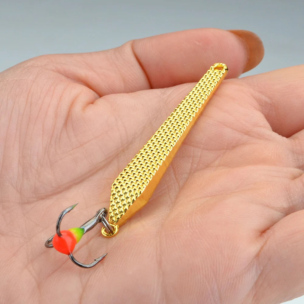 FISH KING Winter Ice Fishing Lure 6g/55mm oro argento metallo cucchiaio esca dura con amo triplo per la pesca di pesce persico e luccio