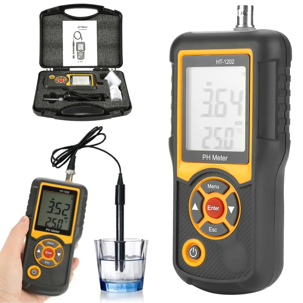 HT-1202 PH-Messgerät 0 ~ 14 PH Hochpräziser Wasserqualitätstester PH MV Temperaturprüfung LCD-Display Digitaler Wasserqualitätsdetektor