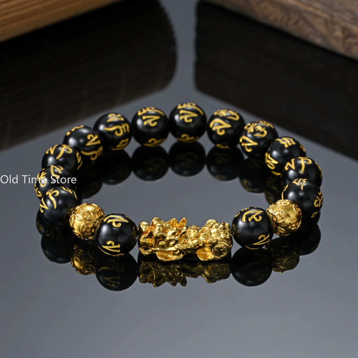 Black Obsidian Wealth Bracelet Adjustable Releases Negative Energies Bracelet with Golden Pi Xiu Lucky Wealthy Amulet Bracelet