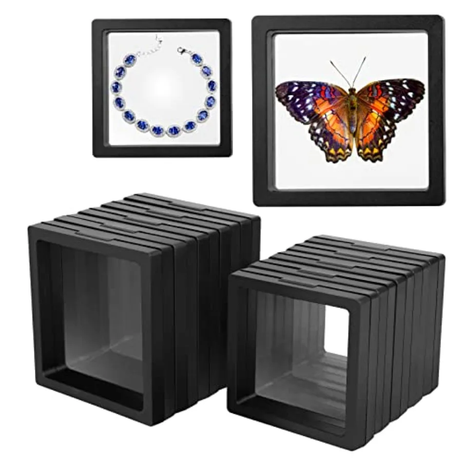 10PCS 3D Floating Frame Display Stand, Transparent PE Floating Display Case, Challenge Coins Specimen Medallions Jewelry Storag