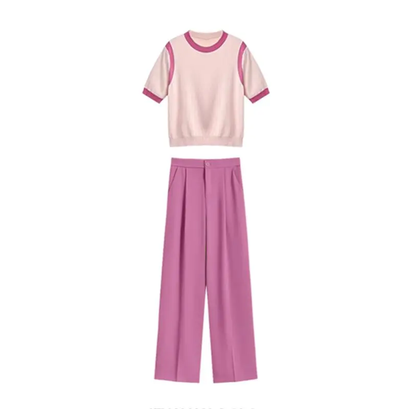 Summer Playful, Lively, Age Reducing, Gentle Style Explosive Street Casual Fashion Top Wide Leg Pants Two-piece Set for Women