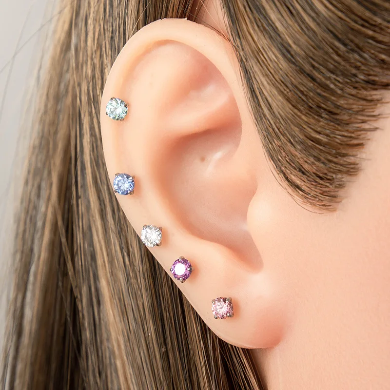 

1Pcs stainless steel Zircon 4mm ear bone stud high-end piercing earrings