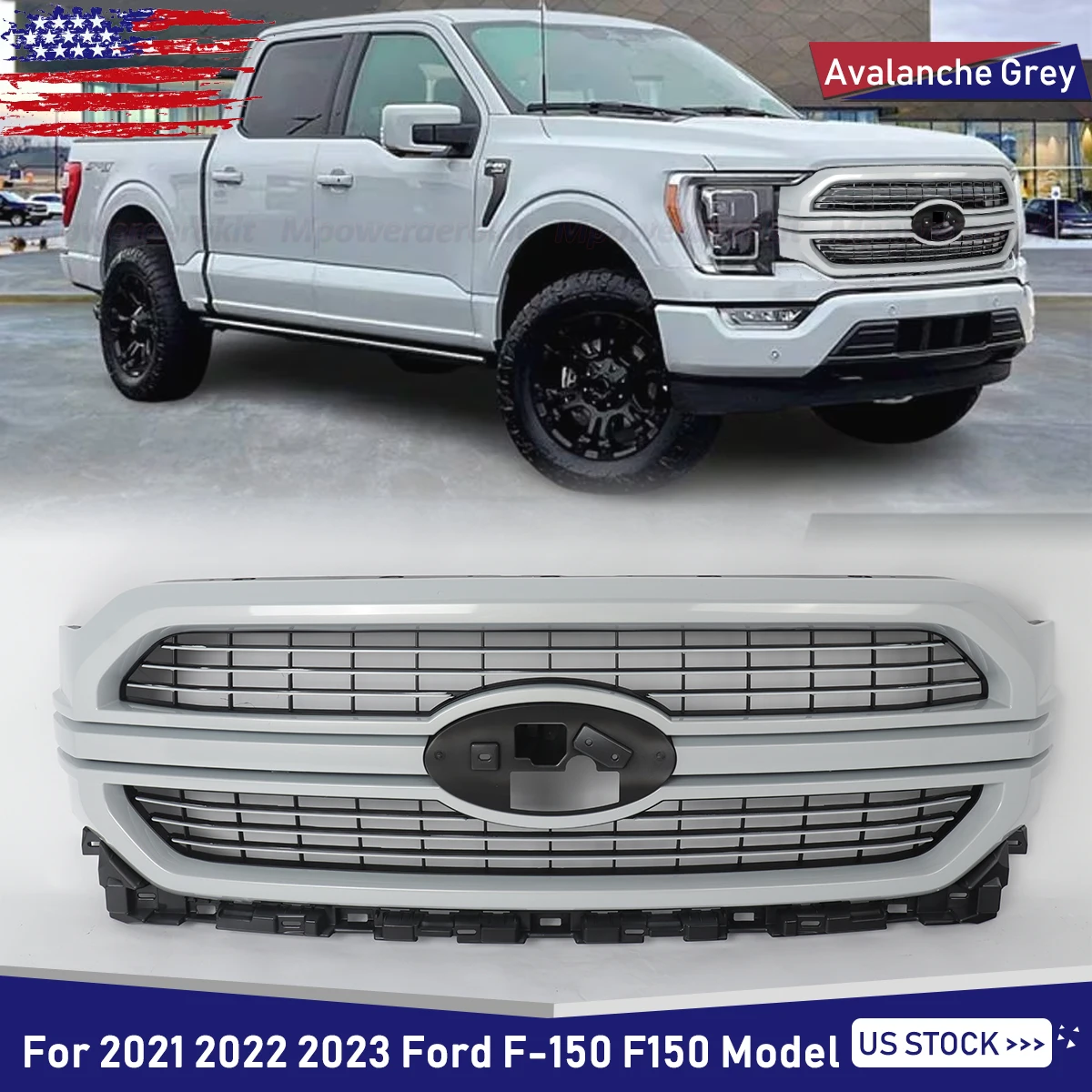 

Серая решетка Avalanche, совместимая с Ford F150 F-150 2021-2023, ограниченный стиль, передний бампер, гоночная решетка, грили в сборе, Magickit