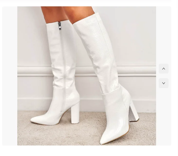 

Новые модные сапоги до колена на толстом каблуке с острым носком, женские весенне-осенние сапоги из лакированной кожи с классическим узором и боковыми красными, белыми сапогами