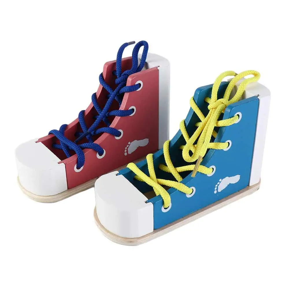 Lacing Sneaker Wooden Shoelace Toys Lacing Shoes Puzzle game Montessori Tie-Up Shoe Puzzle Toy Tie Shoes Wood