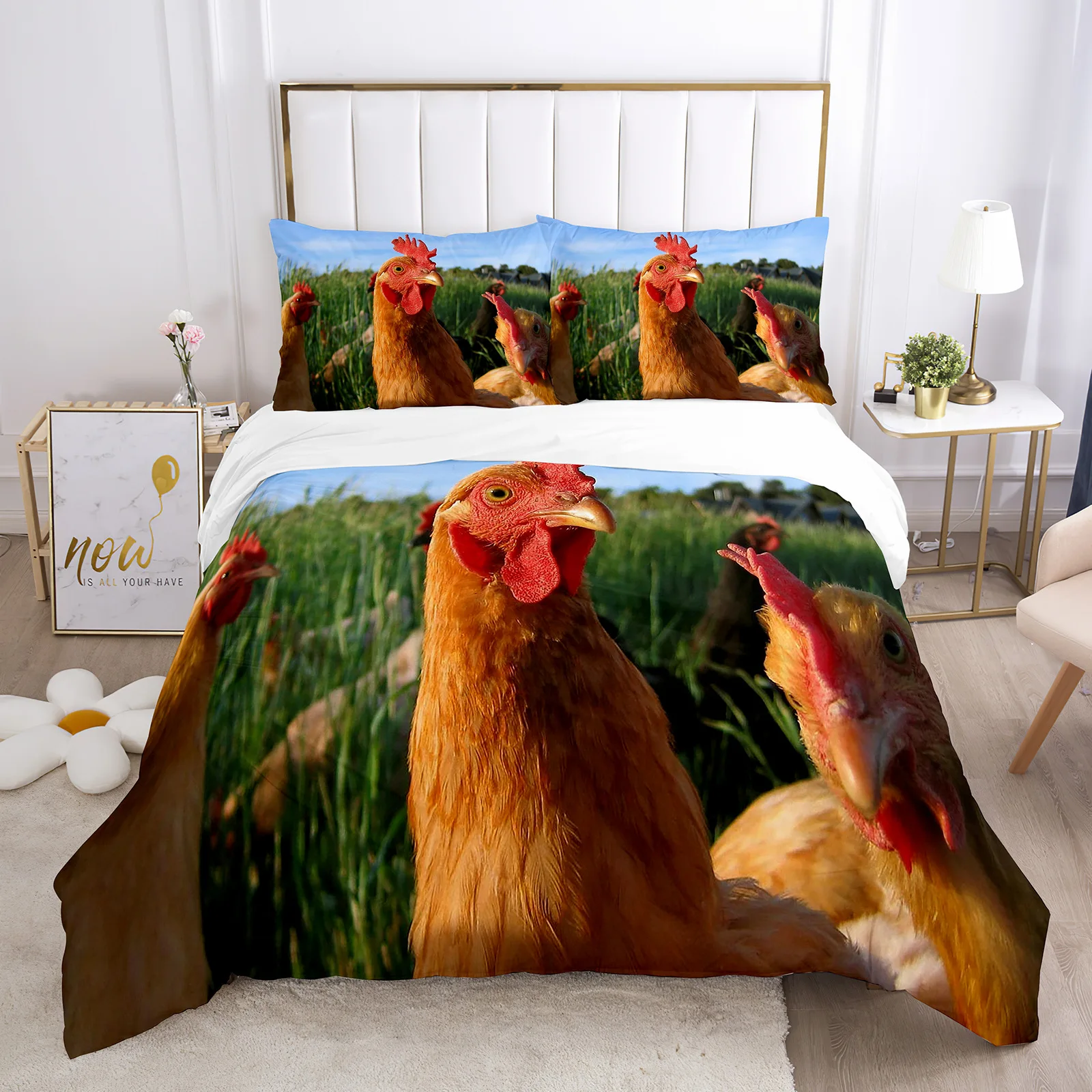 

Chicken Duvet Cover Set Cool Animal Pattern Comforter Cover Funny Chicken Pattern Bedding Set Microfiber Wildlife Quilt Cover