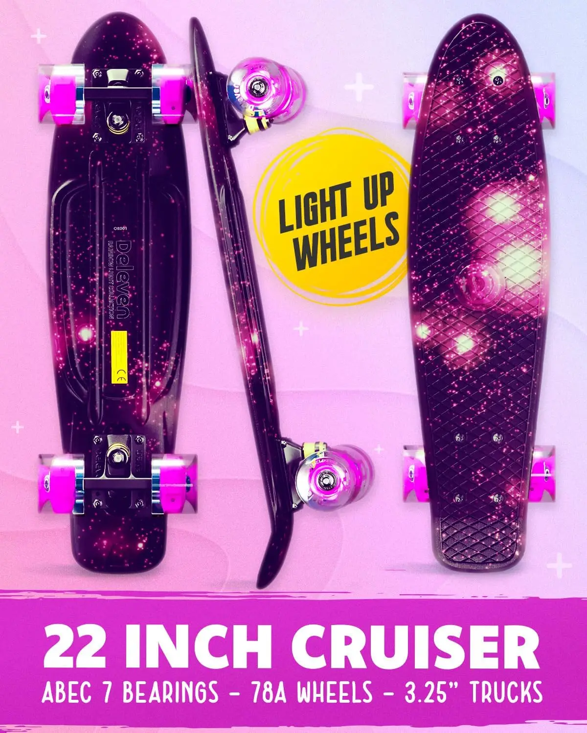 22" LED Skateboard with Tool, ABEC 7 Bearings - Mini Cruiser for Kids and Adults