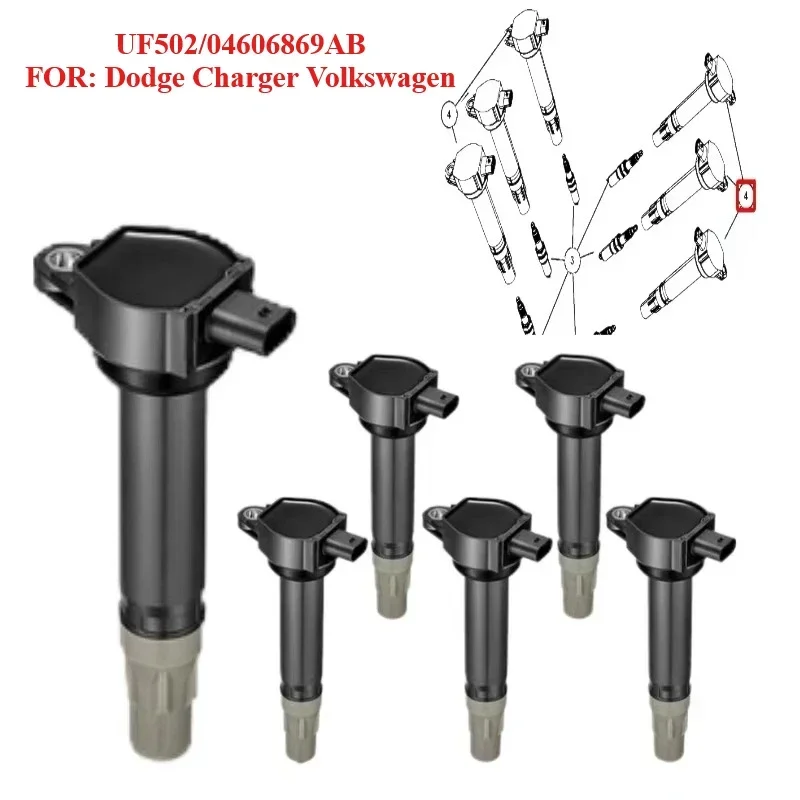 6 Pcs Ignition Coil #04606869AB For Dodge Journey Avenger Charger Chrysler 300 Town Country Sebring Pacifica VW Routan UF502