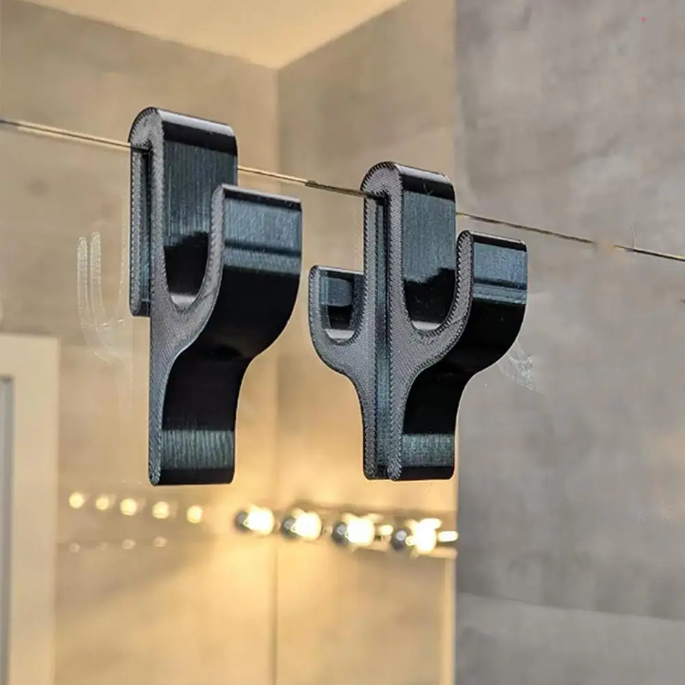 Bohrfreie Duschvorhanghaken aus schwarzem Kunststoff – Handtuchhaken für Glasduschtüren, Badezimmer-Organizer für Handtücher, Badeschwämme und Bademäntel – Detail 15