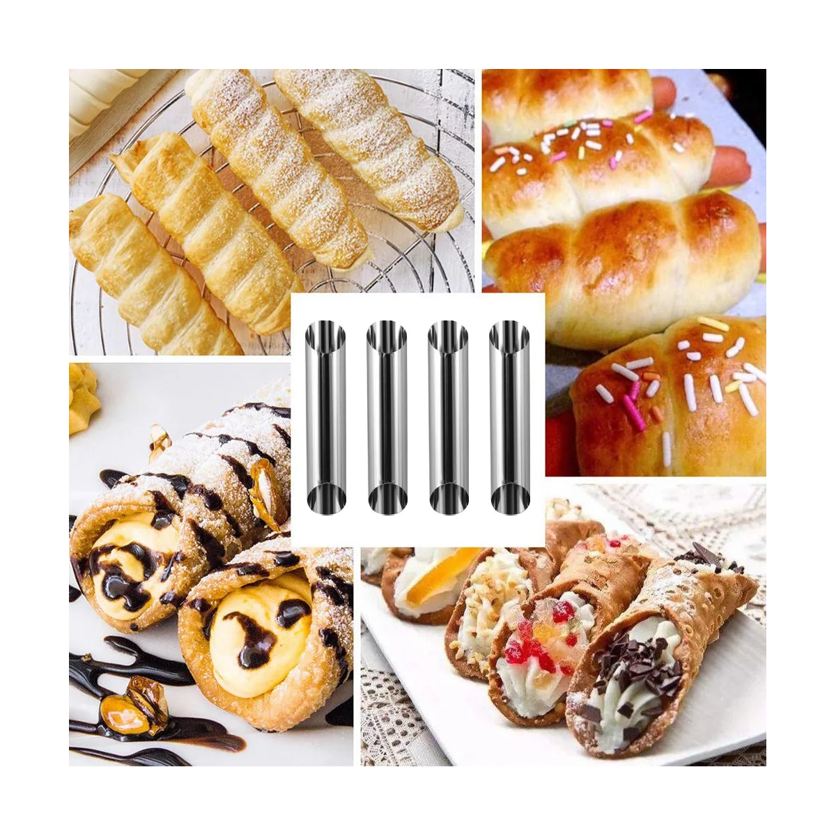 30Pcs Cannoli Tubes Forms Set Stainless Steel Non-Stick Cream Horn Danish Pastry Molds for Shell Cream Roll