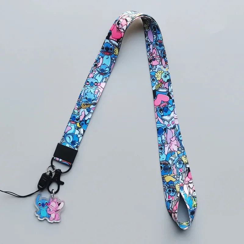 Kawaii Disney Anime Lilo&Stitch Phone Lanyard Cartoon Stitch Angel Printed Ribbon Card Cover Hanging Neck Long Rope Gifts