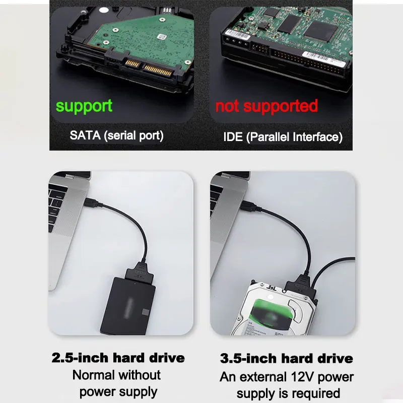สาย SATA เป็น USB 3.0 ความเร็วสูงสุด 6 Gbps สำหรับฮาร์ดดิสก์ภายนอกขนาด 2.5 นิ้ว HDD/SSD อะแดปเตอร์ SATA 3 22 พิน สาย USB 3.0 เป็น SATA III