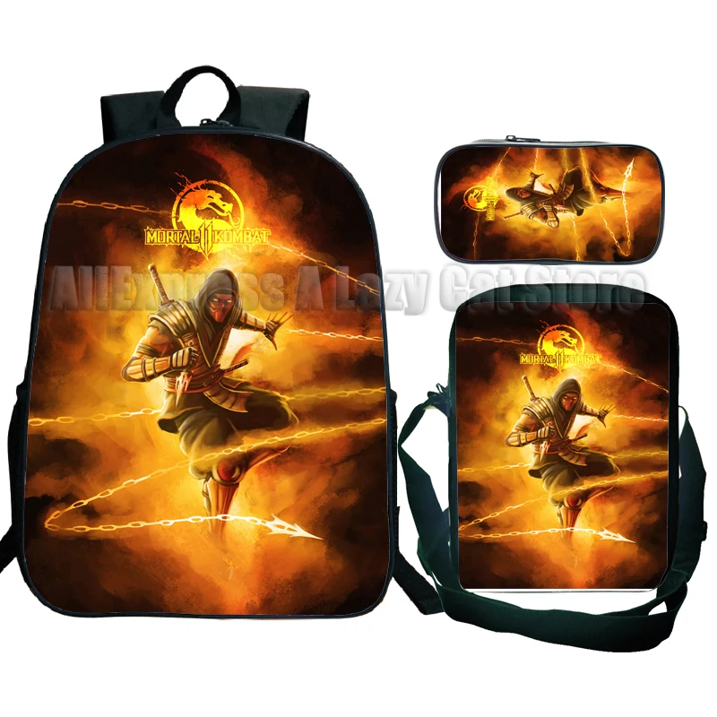 3pcs Mortal Kombat Backpack Students Boys Girls Cartoon School Bags Children Anime Bagpacks Kids Rucksack Unisex Travel Knapsack