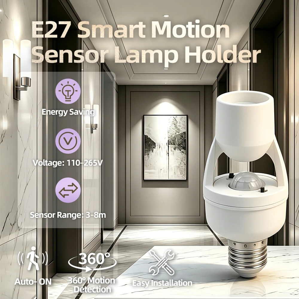 CANMEIJIA E27 PIR Motion Sensor Lamp Holder 85-265V Auto On Off Smart Socket Base For Corridor Garage Hallway Security Lamp