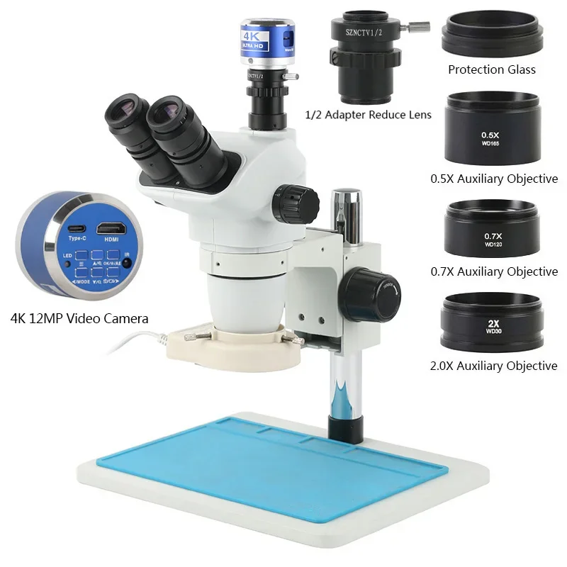 Industrial Phone Repair Jewelry Appraisal 6.7X45X 3.35X Zoom Simul Focal Stereo Microscope Trinocular 2K 4K HDMI USB 55MP Camera