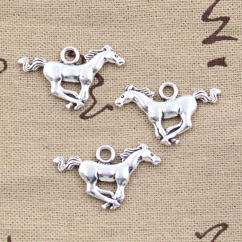 12pcs Charms Running Horse Steed 12x28mm Antique Silver Color Pendants Making DIY Handmade Tibetan Finding Jewelry