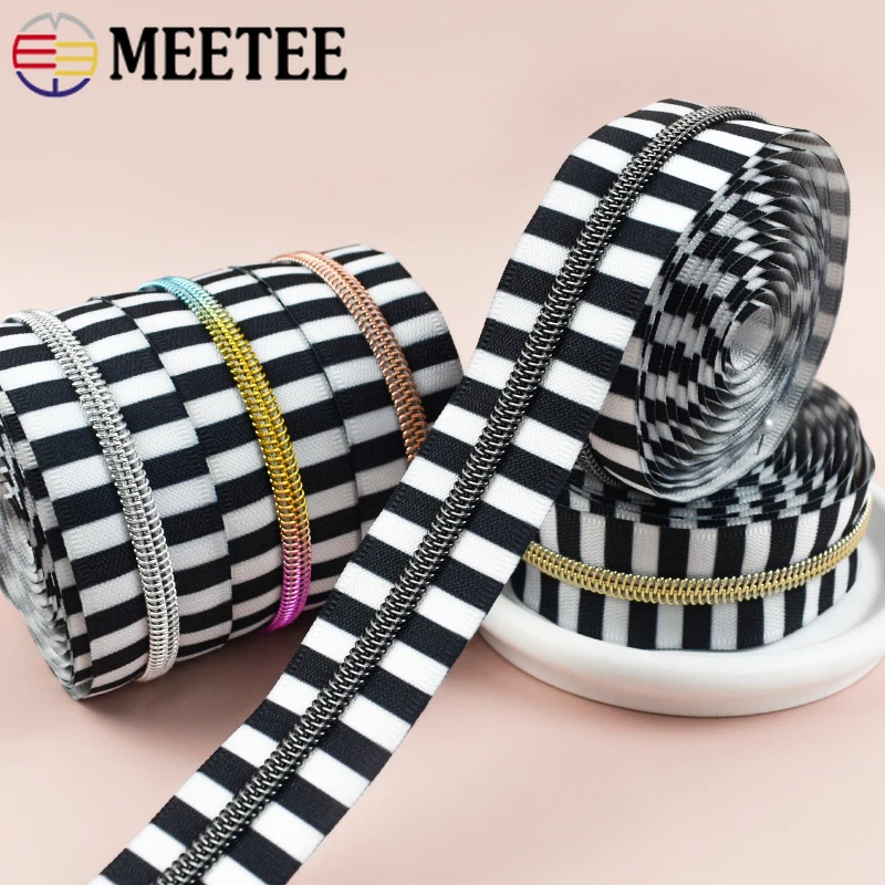 

1-5Meters Meetee 5# Stripe Sewing Zippers Clothes Nylon Ziper Tape Bags Coil Decorative Zip Roll Garment Closure Zips Repair Kit