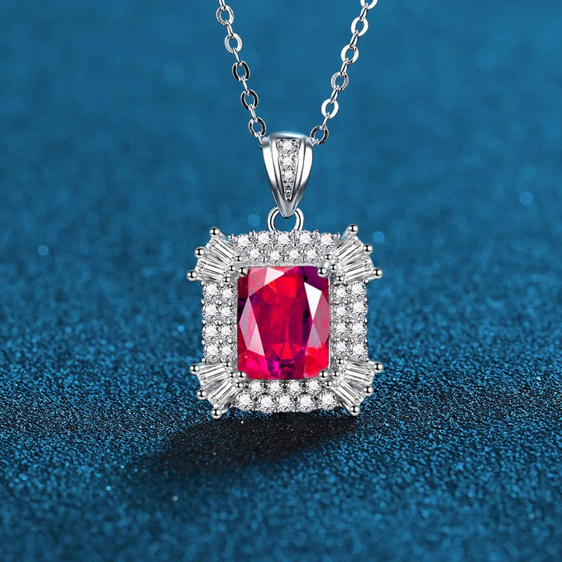 

Роскошный женский кулон из твердой платины PT950 с муассанитом и бриллиантами, красный, синий, изумрудный, цепочка на ключицу, ветер