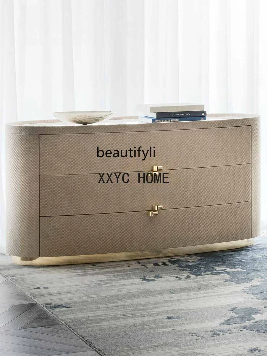 Light Luxury Chest of Drawers Marble Countertop Bedroom Leather Locker Embossed Door Entrance Cabinet Designer Model