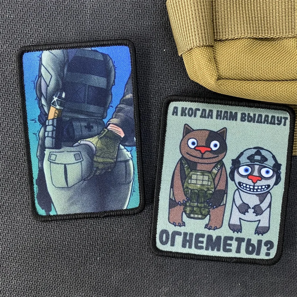 Russian Uprising Tactical Chevron Printing Hook and Loop Patches Skeleton Morale Badge Wolf Backpack Stickers Sexy Girl Armband