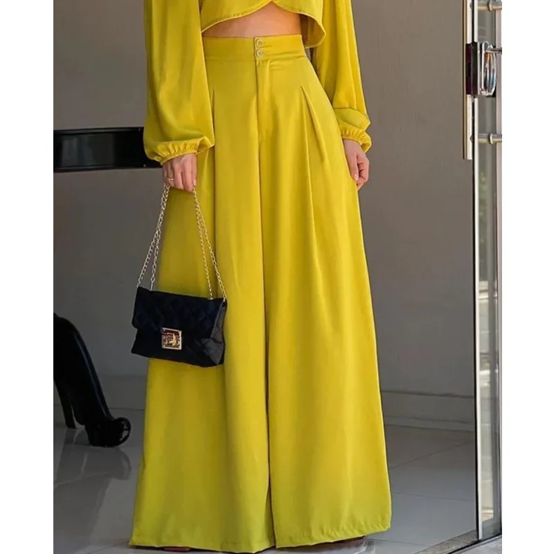 2 Piece Sets Womens Outfits Streetwear 2024 Summer New Style Commuting Irregular Top and High Waist Wide Leg Pants Suit Clothing