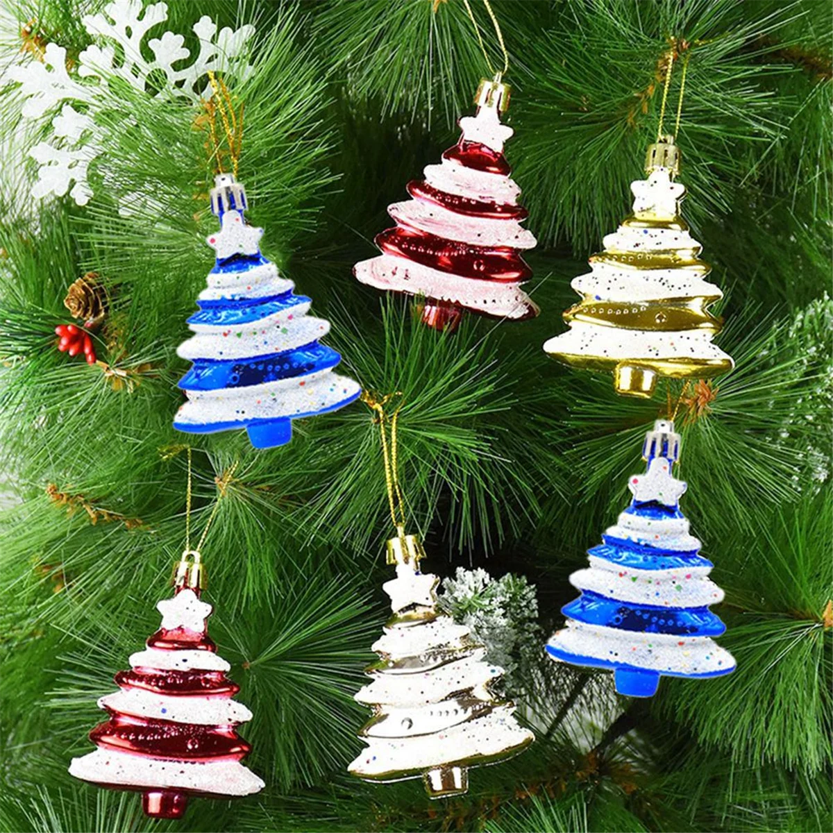 ONCE 8x6cm 4 Pack Christmas Ball Special-Shaped Christmas Tree Decoration Props Gift Plastic Painted Christmas Tree Blue