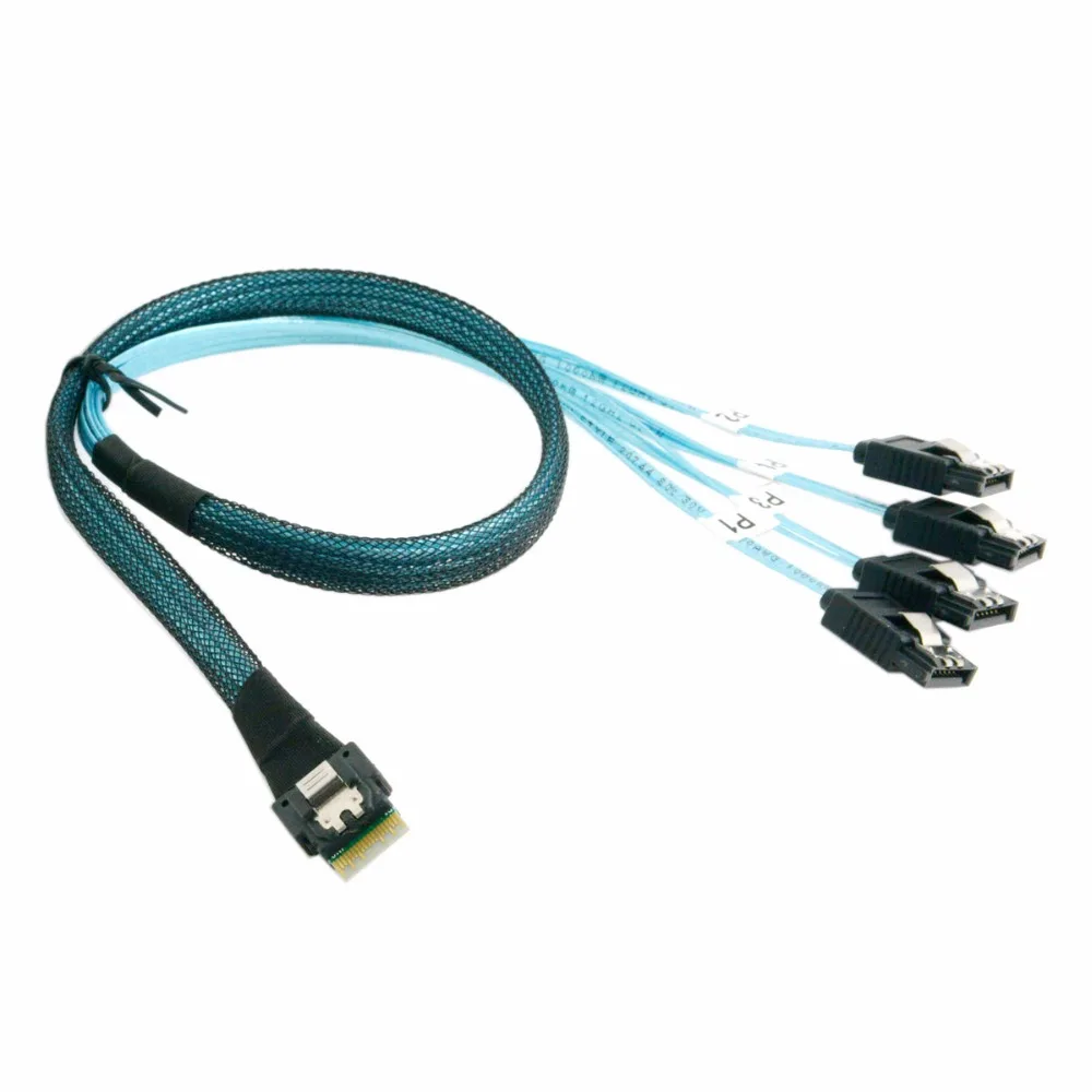 CYSM Xiwai  Slim SAS 4.0 SFF-8654 4i 38pin Host to 4 SATA 7pin Target Hard Disk Cable 50cm