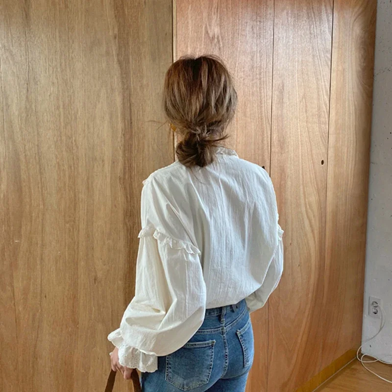 Blusas Mujer De Moda 2024 Casual Women Shirt Spring Loose Vintage Elegant Tops Korean Style Long Lantern Sleeve Women Blouse