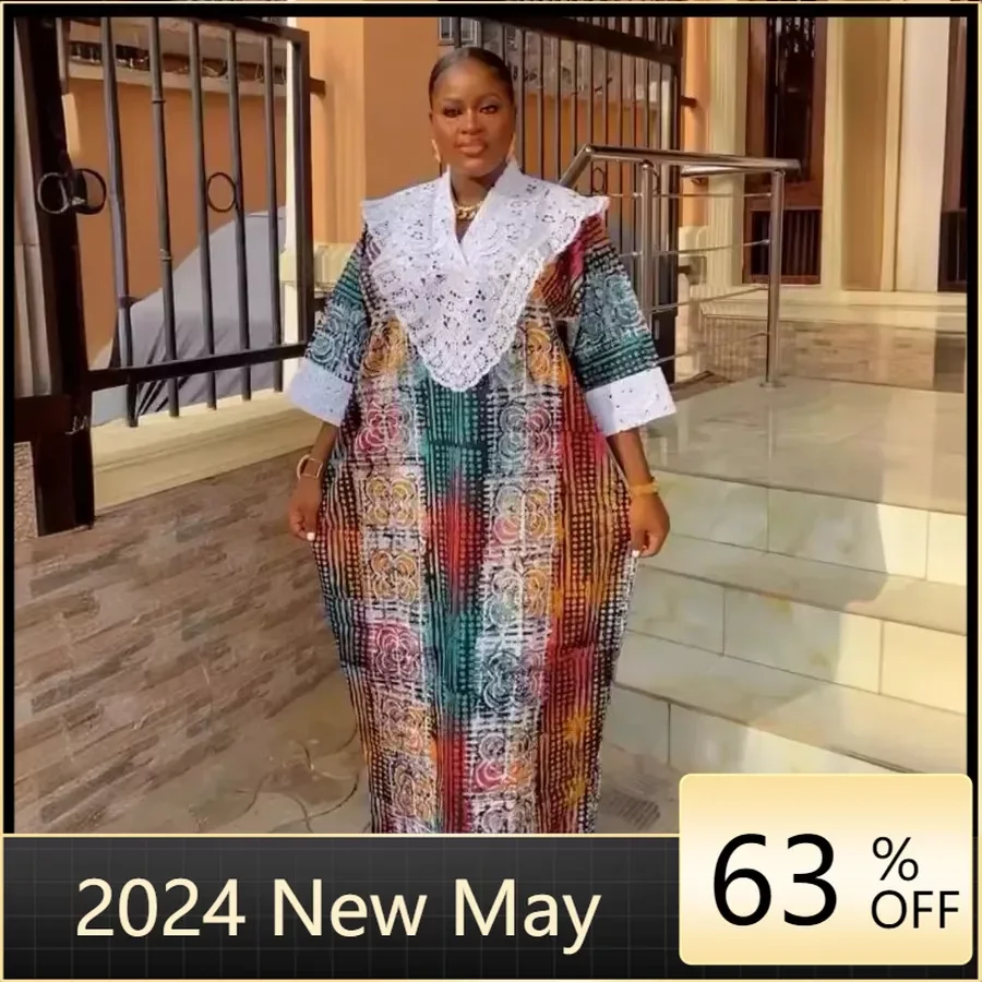 

African Dresses for Women 2024 Abayas Robe Traditional Africa Clothing Dashiki Ankara Lace Outfit Gown Muslim Kaftan Maxi Dress