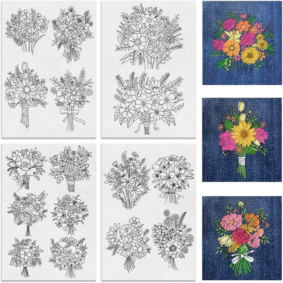 4 Blatt Blumenstickerei-Stabilisator – wasserlösliches selbstklebendes Papier für DIY-Handnähprojekte