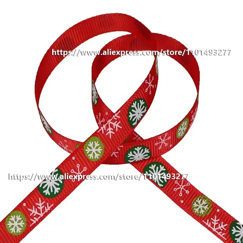 20 Yards Roll 10mm Christmas Ribbon Printed Grosgrain Polyester Ribbons For Gift Wrapping Christmas Decoration DIY Hair Bows