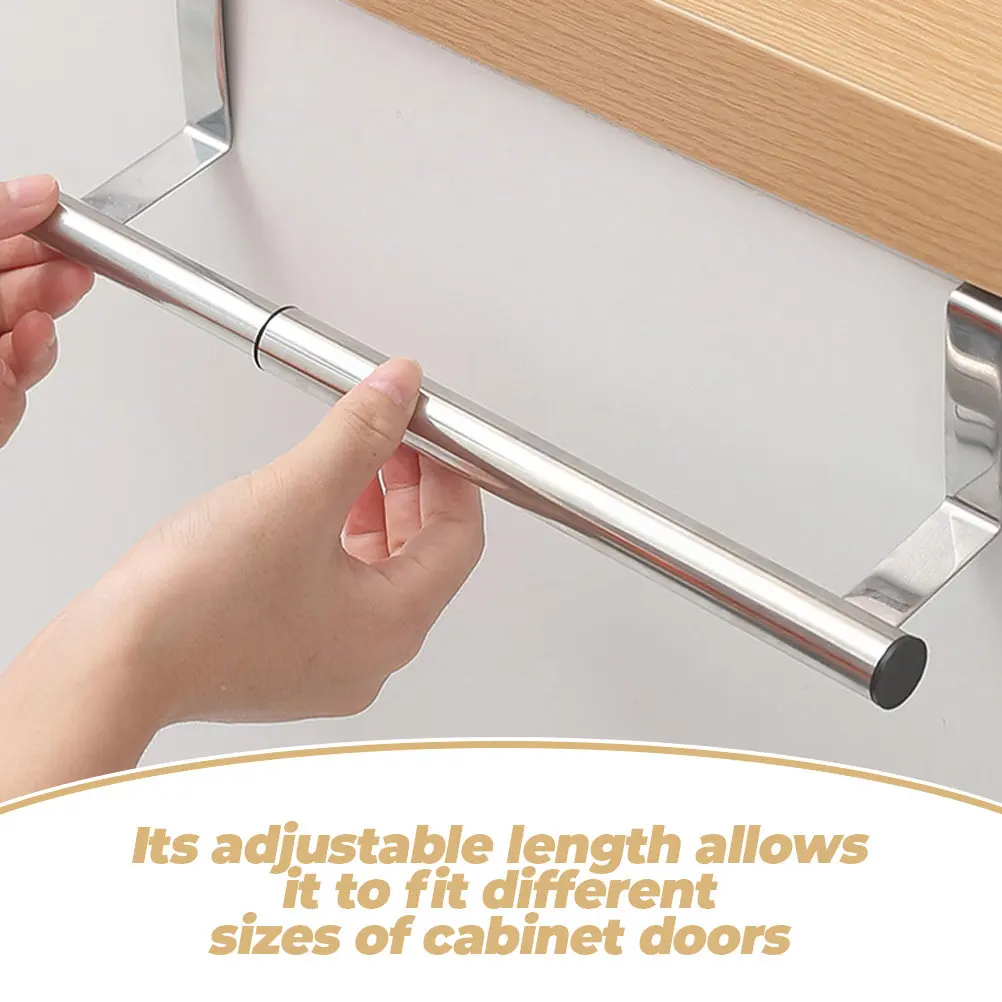 2Pcs Stainless Steel Stretch Towel Proof Bathroom Kitchen Cabinet Door Mounted Towel Holder Organizer