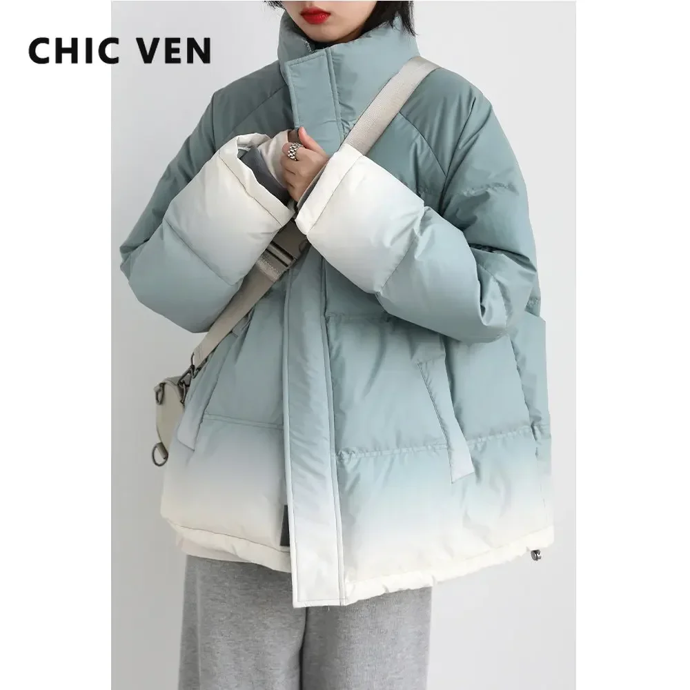 CHIC VEN Women\'s Down Coat Reflective Gradient Thickened Women Bread Coats 90 White Duck Down Jacket Warm Overcoat Winter 2024