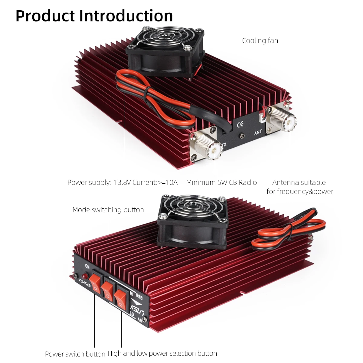المحمول CB راديو مكبر كهربائي 3-30 ميجا هرتز وحدة FM AM CW SSB KSUN CB-P200 HF مكبر للصوت 12-14 فولت 14-20A 50 واط دعم #2