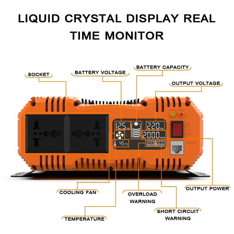 FCHAO Pure Sine Wave Inverter 1500W 2000W 2500W Power DC 12V To AC 220V 230V oltage 50/60HZ Converter Inverter With LED Display