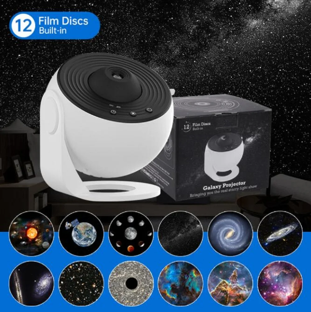 Proyector de cielo estrellado de galaxia 12HD, Luz Led nocturna, lámpara de mesa de proyección de planetario, regalo para habitación de niños,