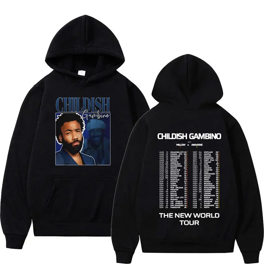 

Childish Gambino The New World Tour 2024 Graphic Hoodie Men Hip Hop Clothing Oversized Sweatshirt Retro Fashion Pullover Hooded