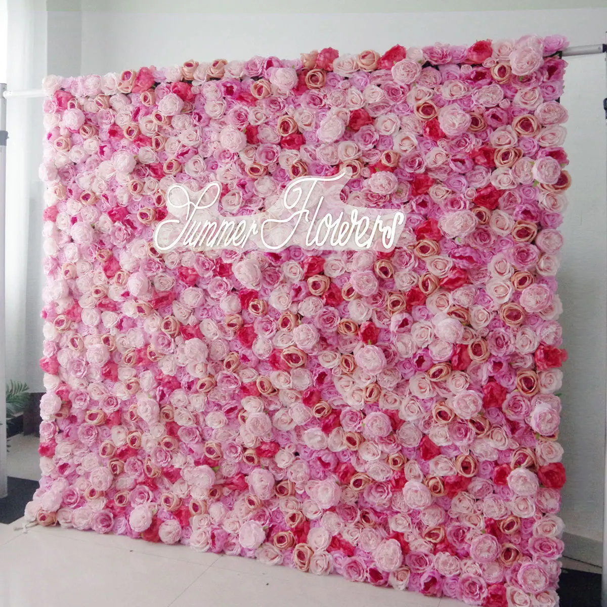 

3D Luxury Pink Rose Peony curtain fabric wall Outdoor wedding background decoration Birthday party event decorative plant wall