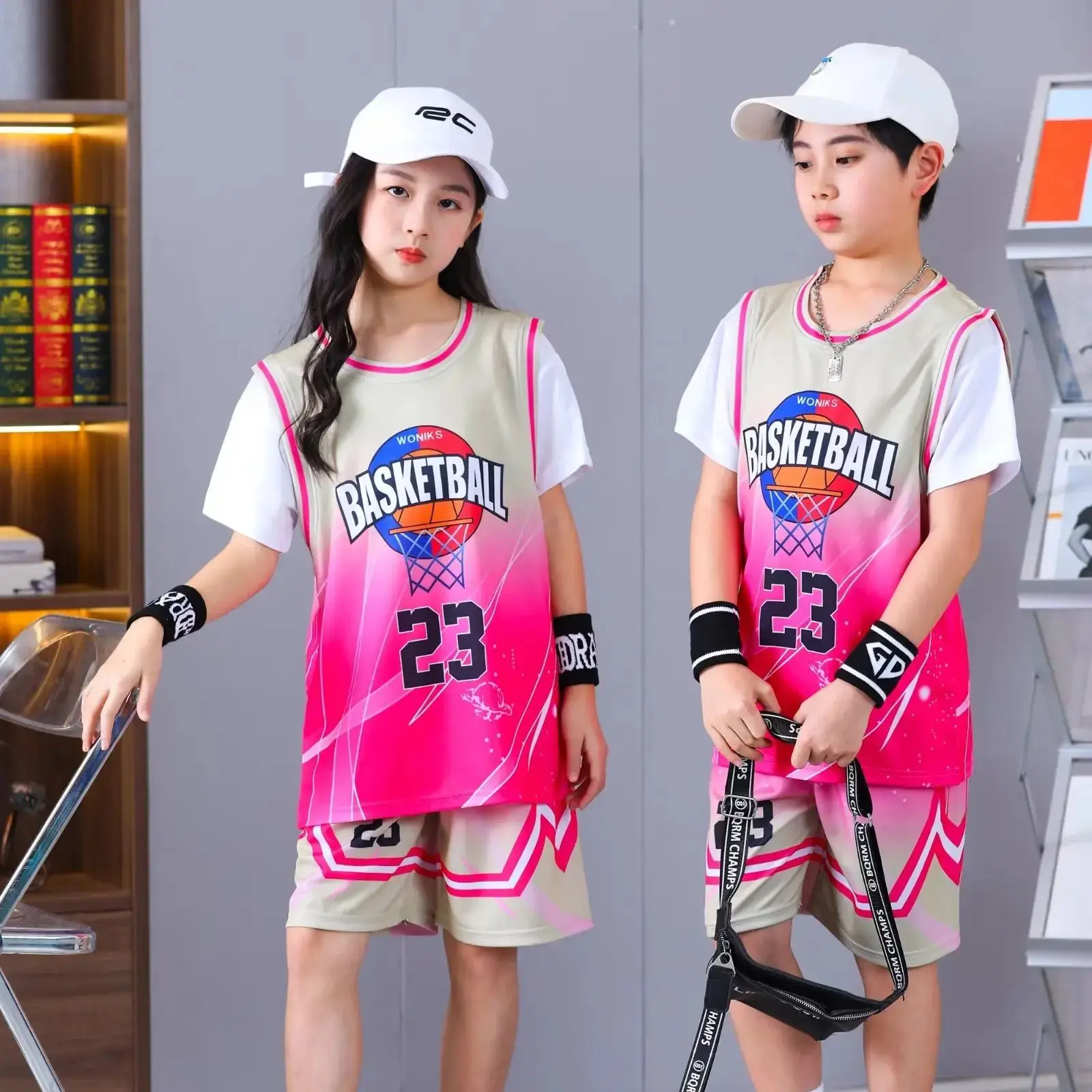 NEW 24 25 Children's clothing suit boy girl Fans Basketball Jerseys 23  Fake two-piece uniform kit training Shirts and shorts