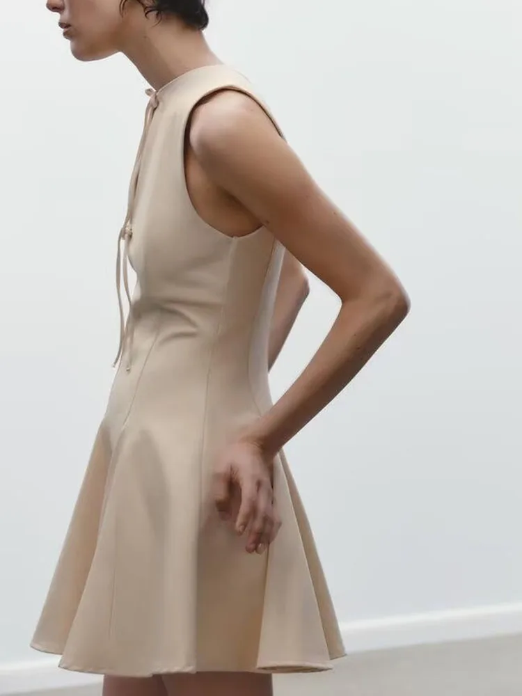 Frühling Neue Ankunft frauen runde Ne Svel Breiten Saum Knoten ort Dr Hohe Taille A-Line Weste Sle Farbe