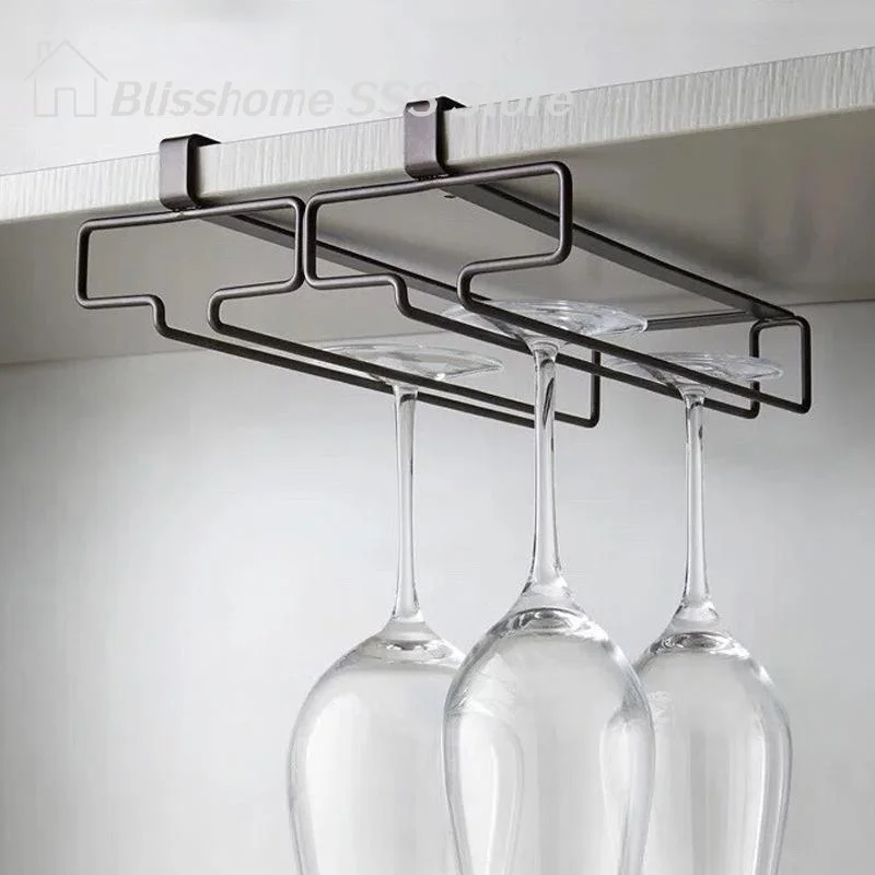 【S】No Drilling Metal Wine Glass Holder - Stemware Rack For Under Cabinet Storage Kitchen Organization Kitchen/Bar Storage